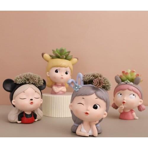 Mini Home Decor Resin Vase Girl Modern Statue Cute Character Living Room Plant Pot Desk Accessories Garden Decorative Flower Pot