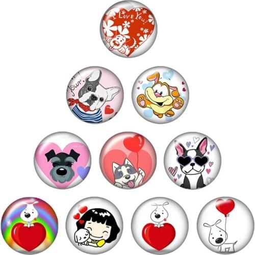 Fashion Lovely dogs cartoon dogs 10pcs mixed 12mm/18mm Round photo glass cabochon snap buttons for snap jewelry wholesale