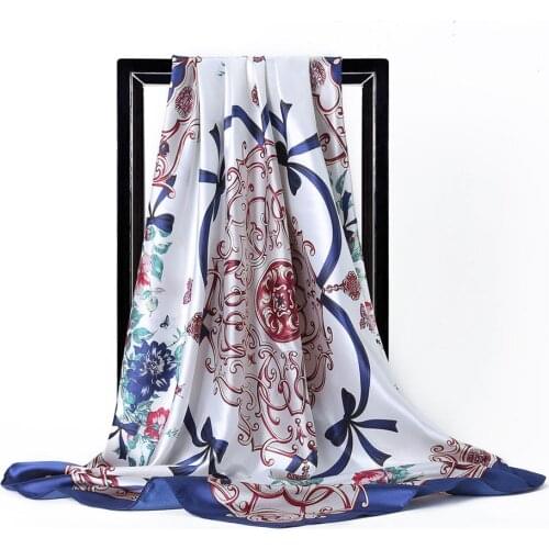 Fashion Brand Silk Scarf For Women Floral Print Satin Hijab Scarf Female 90cm Square Kerchief Shawls Head Scarfs For Ladies