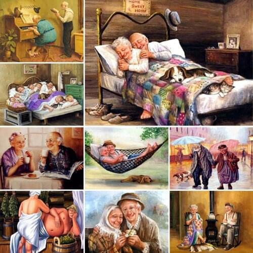 5D DIY Diamond Painting Old Couple Cross Stitch Kit Full Square Embroidery Cartoon Mosaic Art Picture of Rhinestones Decor Gift