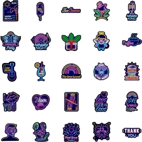 50pc Neon Doodle Stickers Self-adhesive Pattern Label Sticker Children Party Handmade Diy Decor Stationery Planner Sticker Paper