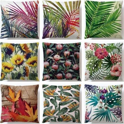 Cotton Linen Tropic Tree Green Cushion Cover Colorful Throw Pillow Cover Decorative Pillows Flower Cushion Cover For Sofa Car