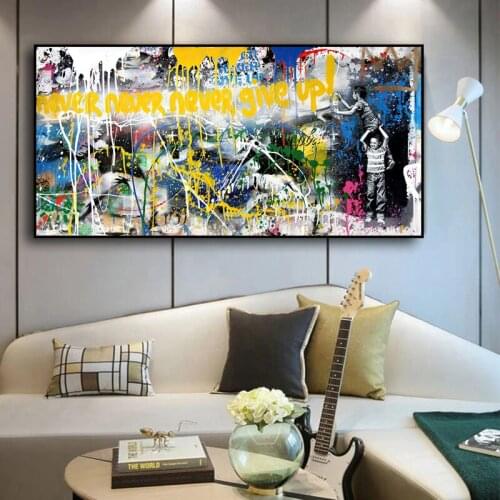 Never Give up Banksy Graffiti Art Canvas Painting Wall Art Posters Prints Wall Pictures for Living Room Home Cuadros Decoration