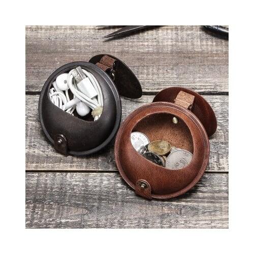 New headphone cord storage box retro crazy horse leather buckle hook portable headphone cover multifunctional leather case
