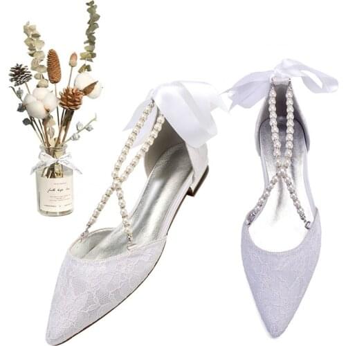 New Womens Pointed Toe Cross Strap Elegant Flats Lace Tie Up Ballet Ivory Bride Weddign Ballerinas