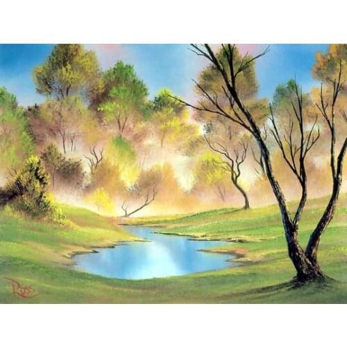 NEW Counted Cross Stitch Kits Needlework Embroidery - 14 ct Aida DMC Color DIY Arts Home Decor - Forest River scenery