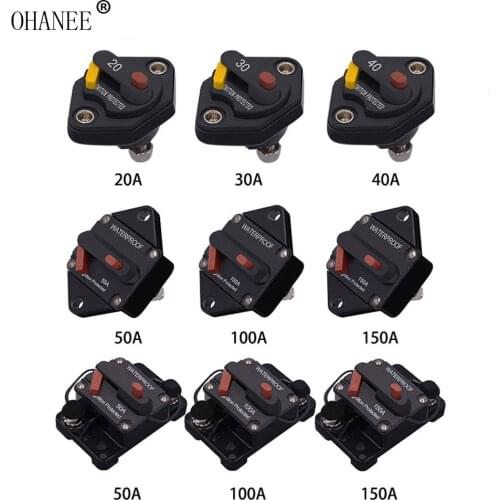 OHANEE 48V DC20/30/40/50/100/150A Car Circuit Breaker Switch Manual Reset Ignition Protected Fuse Box For Trucks Bus Marine Boat