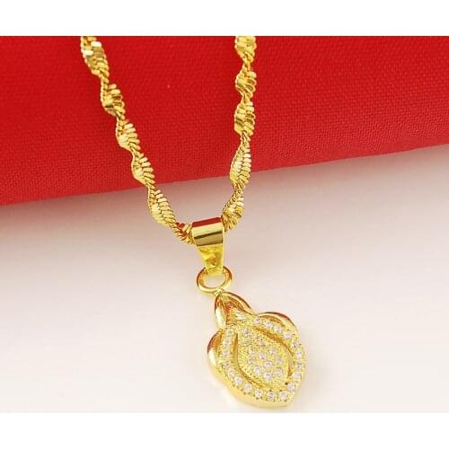 New jewelry fashion gold color heart charm pendant necklaces for women girls 24K yellow necklaces wedding jewelry