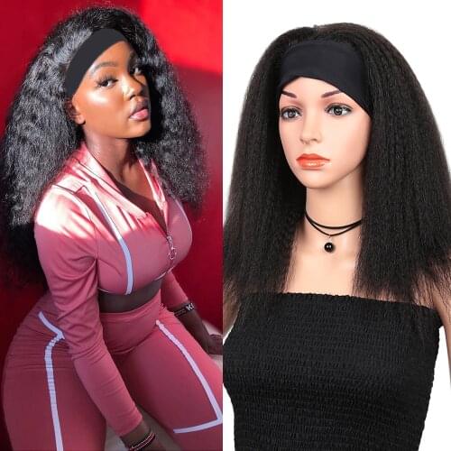 Kinky Straight Headband Wigs Long Yaki Straight Synthetic Hair Wig 20inch For Women Daily Use Afro Wig 150g Alibaby