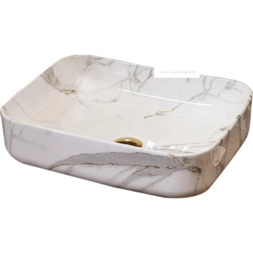 European Style Home Bathroom Rectangle Ceramic Sink Single Hole Hand Wash Sink Modern Simple Hotel Above Counter Basin Bowl