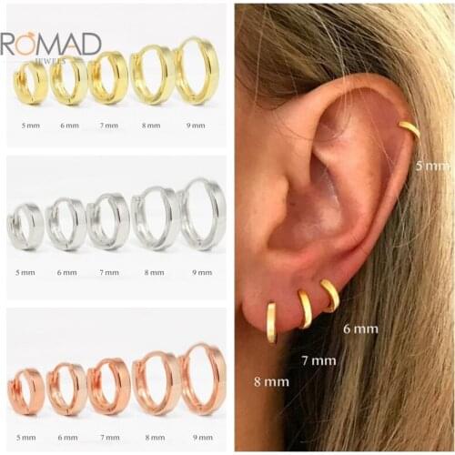 ROMAD Pendientes 925 Sterling Silver Earrings For Women Vintage Glossy Geometry Round Circle Hoop Earring Boucle D’oreille