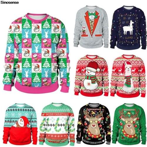 Men Women Tacky Christmas Sweater Pullover Christmas Tree Sock Santa Reindeer Funny Holiday Sweatshirt Couple Xmas Jumper Tops