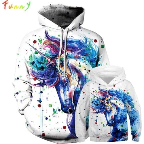Unicorn Hoodie Sweatshirt Family Matching Outfits 2021 Autumn Fashion Mommy And Daughter Matching Clothes Hooded Pullover Tops