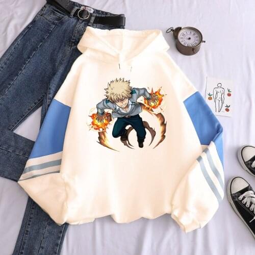 Streetwear Janpanese Anime My Hero Academia Bakugou Katsuki Printed Patchwork Hoodies Sweatshirts Unisex Oversized Winter Hoodie