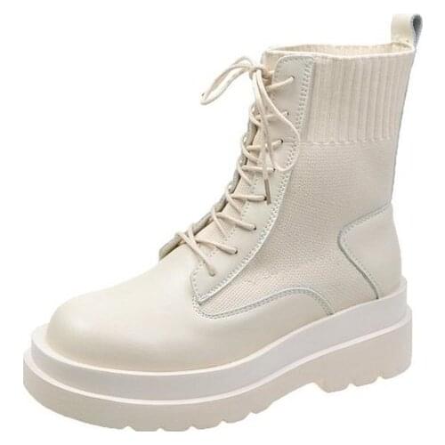 Xiaying Smile Autumn and winter single boots thick-soled street knitting thin socks boots Martin boots women