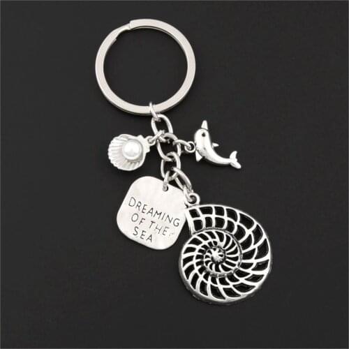 1Pc Nautical Dolphin Conch Charms keychain Dreaming Of The Sea Shell Keyring Making Summer Holiday Gift Jewelry E2638