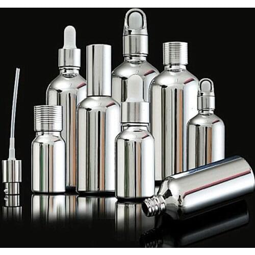 100pcs 5/10/L15/20/30/50/100MLHigh-end Silver Glass Pipette Dropper Perfume Container,Cosmetic Essential Oil Refillable Bottles