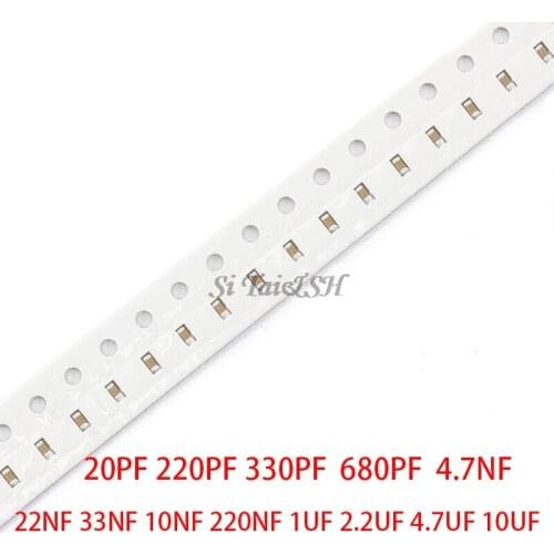 100pcs 100nF X7R Error 10% 50V 0805 0.1UF 104 1pF ~ 47uF SMD Thick Film Chip Multilayer Ceramic Capacitor