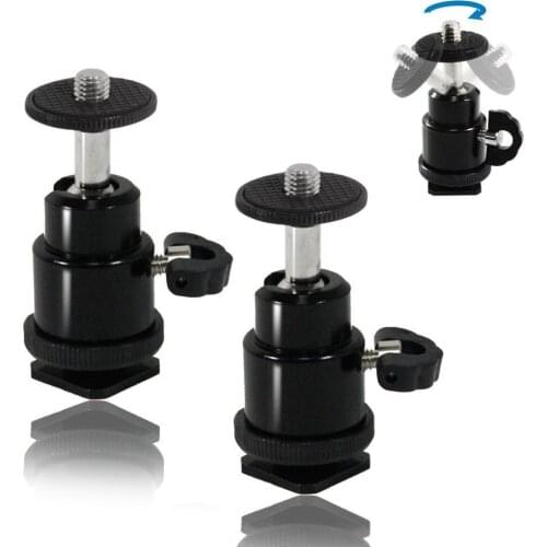 2 Packs of Mini Ball Head Camera Mount Shoe Adapter with Lock, 360 Degree Swivel