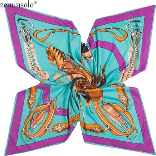 2020Twill Silk Scarf Square Scarf Bandana Horses Print Winter Scarves for Women Shawls Luxury Brand Silk Scarves Stoles Wraps