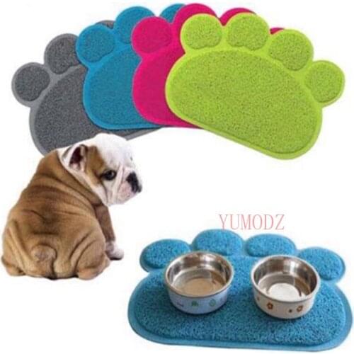30cm * 40cm pet dog puppy cat feeding mat pad Cute paw PVC bed plate bowl food water tablecloth clean