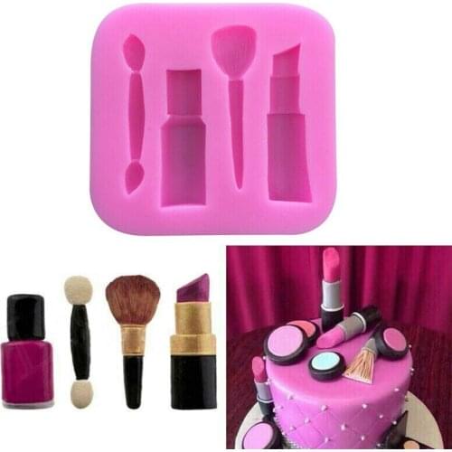3D Makeup Silicone Mold Lipstick Cake Gumpaste Chocolate Candy Clay Mould DIY Cupcake Fondant Makeup Tool Girl' Party Cake Decor