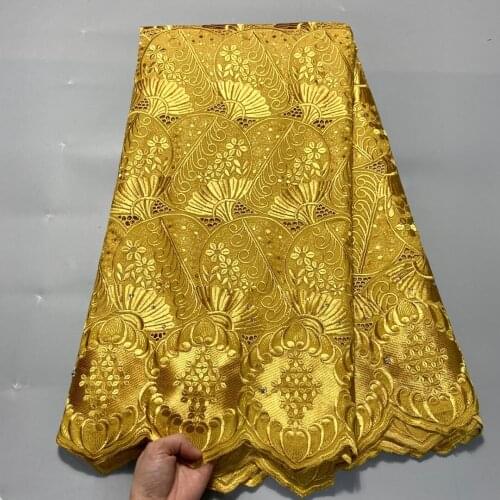 5 yard Gold Swiss lace fabric 2021 latest heavy beaded embroidery African cotton fabrics Swiss voile lace popular Dubai style