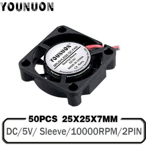 50 Pieces 5V 2-Pin Cooler Brushless Chipset Heatsink Mini Cooling Fan 2507 25*25*7mm Axial Fans