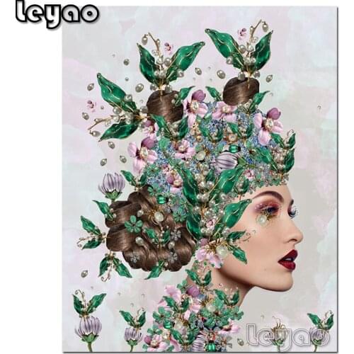 Fantasy Art 5d DIY Diamond Painting pearl flower Woman Full Square Round Diamond Paiting Mosaic Embroidery Cross Stitch