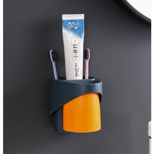 Automatic Toothpaste Squeezer With Cup Wall-mounted Toothbrush Holder Rear Storage Compartment For Put Toothbrushes Small Items