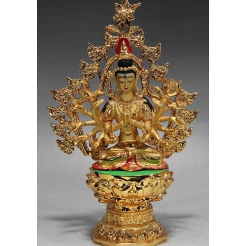 Buddhsim Copper Bronze Gild Eighteen hands Guan Yin Kwan-yin Boddhisattva Statue