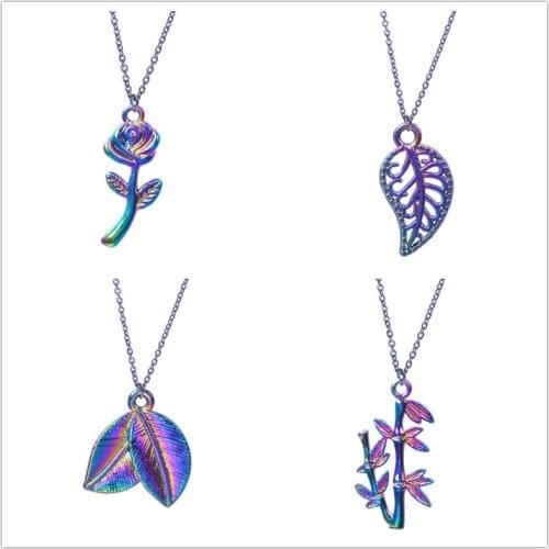 Fashion Necklace Plant Charms Leaf Rose Pendant Necklaces For Women Men Chain On The Neck Decoration Tree Of Life Jewelry Trendy