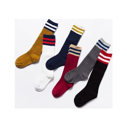 Children socks three bars autumn cotton knee socks high tube children socks men and women white dance performance stockings