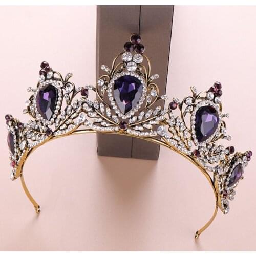 Purple Vintage Crown Bride Wedding Bridal Tiara Headband Hoop Rhinestone Stone Luxury Charms Hair Jewelry Glow Fashion HX6E