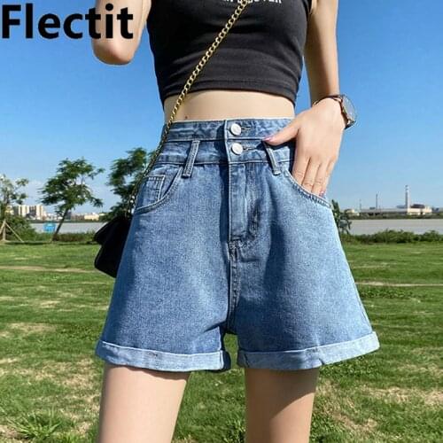 Flectit Womens High Waisted Denim Shorts Baggy Mom Shorts Rolled Up Summer Jean Shorts Plus Size