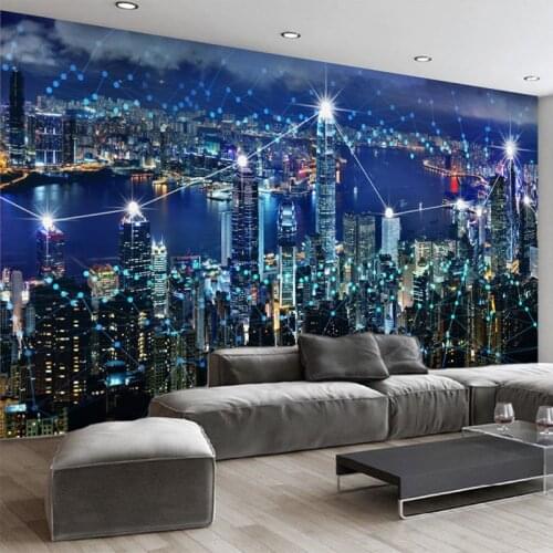 Photo Wallpaper HD 3D Stereo Hong Kong Night Landscape Background Wall Mural Living Room Dining Room Decor Wallpaper Papel Mural