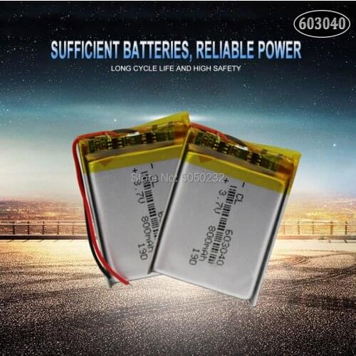 2pc 3.7V 800mAh 603040 Li-ion Lipo Battery Lithium Polymer Battery Lipo cells For Speaker Alarm GPS MP3 MP4 Toy DIY