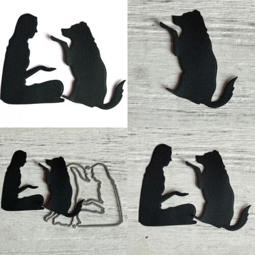 Metal Cutting Dies Stencil Woman with Dog Embossing Tool Decorative Die Cuts for Card Making Scrapbooking DIY Etched Craft H55A