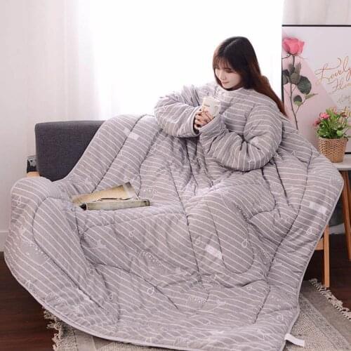 Multifunction Lazy Quilt with Sleeves Winter Warm Thickened Washed Quilt Blanket HFing