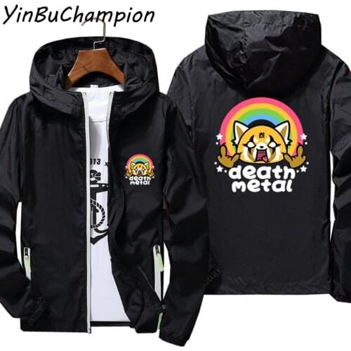 Mens Death Metal Aggretsuko Aggressive Retsuko Thin Windbreaker Reflective Coats Hooded Sunscreen Beach Jackets Pilot Skin 7XL