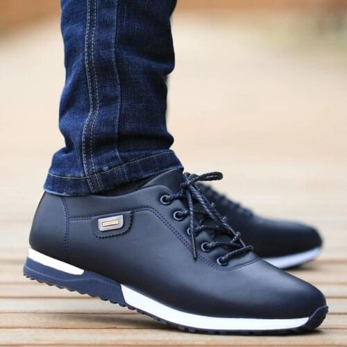 Mens New Leather Casual Shoes Korean Youth Leather Waterproof Sports Shoes Non-slip Breathable Deodorant Shoe Men