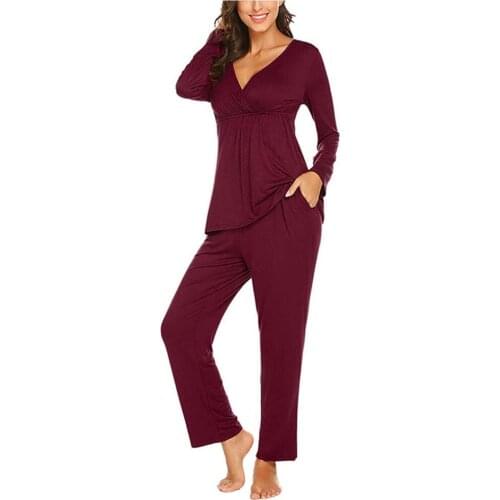New Women Maternity Long Sleeve Sets Nursing Baby Tops+Pants Pajamas Suit Solid Loose clothes Female Comfortable Outfits