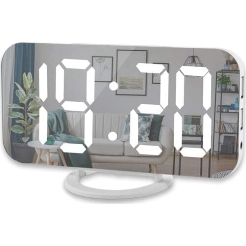NEW-Digital Alarm Clock,6 Inch Large Led Display With Dual Usb Charger Ports Auto Dimmer Mode Easy Snooze Function, Modern Mirro