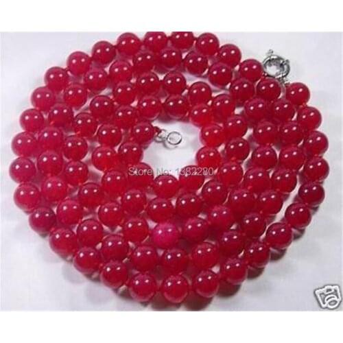 ! Wholesale new DIY 8mm Red chalcedony Round Beads Long Necklace 32" JT5949