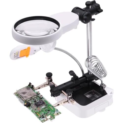 Soldering Iron Station Stand With Welding Magnifying Glass Clip Clamp Third Hand Helping Desktop Magnifier Soldering Repair Tool