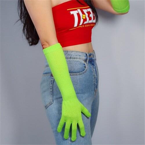 Women Long Wool Gloves 40cm Knitting Five Fngers Elasticity With Wool Warm Avocado Green Ex-Factory Price Z40-6
