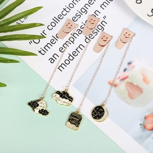 2pc Stationery Pendant Bookmark DIY Decoration Alloy Label Page Clip Gift Metal Book Mark Chain Book Holder Office School Supply
