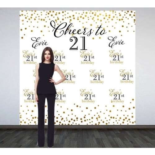 Custom Gold Sparkle Tep And Repeat Milestone Cheers To 21 photo backdrop Computer print party background