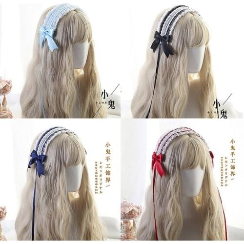 Mori Girl Sweet Lolita Maid Cosplay Bow Headband Headdress Soft Girl Retro Bow Lace Simple Hairband Hairpin Hair Ornaments
