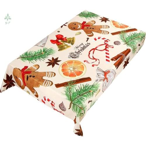 Oblong Tablecloth Decorative Table Cover With Christmas Bells Gingerbread Man Design For Holiday Party Supplies